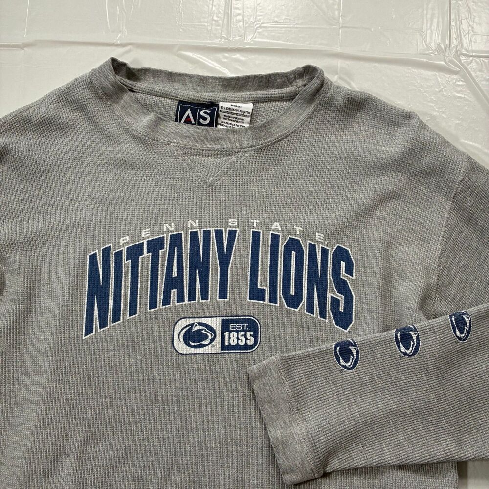 Penn State Nittany Lions AS Sports Gray Waffle Knit Sweater Vintage Men's Large